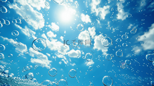 梦幻中背景图片_蓝色夏季蓝天中漂浮的气泡背景