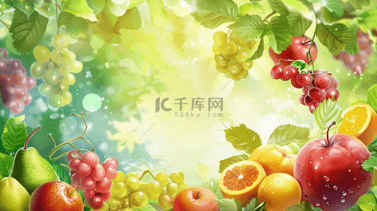 葡萄叶子背景图片_彩色夏季水果装饰边框背景