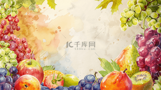 彩色叶子水彩背景图片_彩色夏季水果装饰边框背景