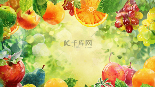 葡萄叶子背景图片_彩色夏季水果装饰边框背景