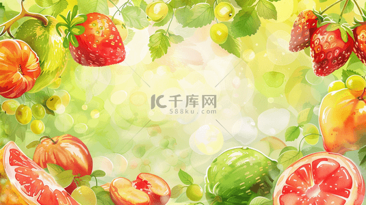 边框装饰叶子背景图片_彩色夏季水果装饰边框背景