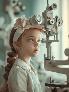 检测机构摄影照片_小女孩在专业检测仪器前检查视力