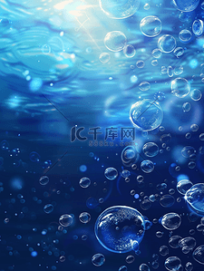 蓝色深海泡沫水珠气泡的背景