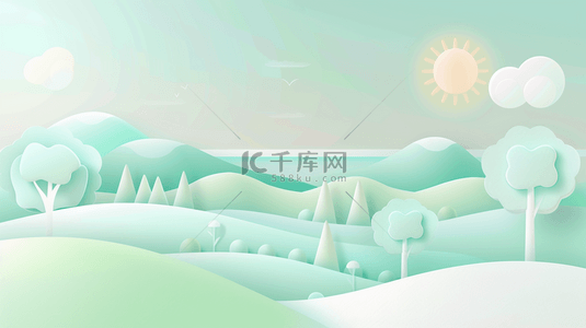 平面设计的背景背景图片_简约平面设计山景树木太阳的背景