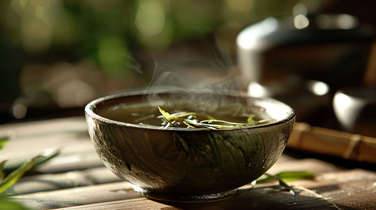 中国风摄影照片_茶杯品茶木桌中国风摄影照片