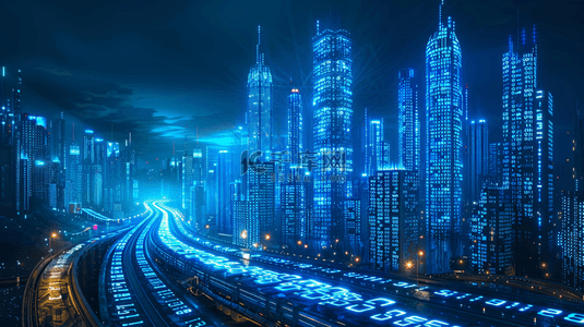 道路蓝色背景图片_夜晚城市灯光建筑道路的背景