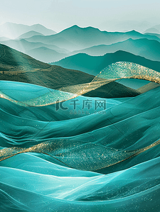 绿色鎏金丛山背景