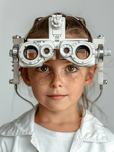 接受视力检测的小女孩