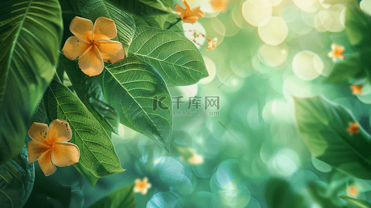 夏天的夏天背景图片_阳光照射下树叶叶片花朵的背景