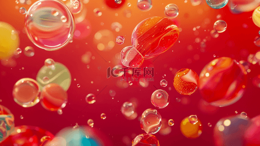 圆形气泡背景图片_红色场景晶莹泡沫气泡的背景