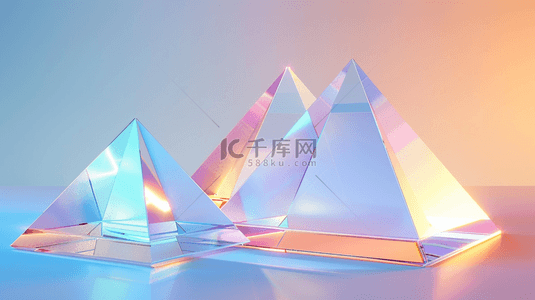 三角形立体背景图片_浅蓝色简约晶体圆形透亮三角形的背景