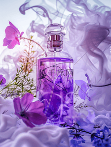 紫色浪漫花朵化妆品喷雾拍摄场景的背景