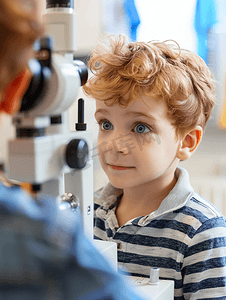 小男孩在眼科检测视力