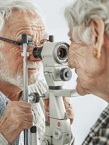 检查视力的老年夫妻