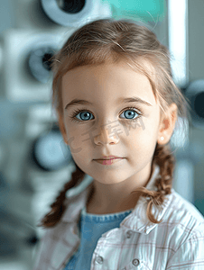 眼科诊断摄影照片_检查眼科的外国小女孩