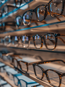 眼镜店货架上的眼镜框款式