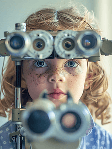验光师为小女孩检测视力