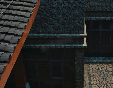 岭南屋顶摄影照片_屋顶小院中的光影