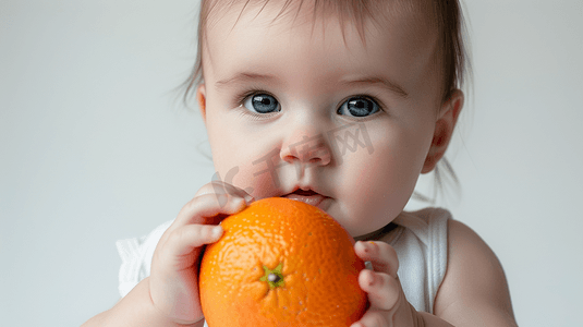 水果摄影照片_吃橙子的婴儿摄影9