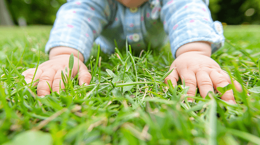 草坪上爬行的婴儿摄影1