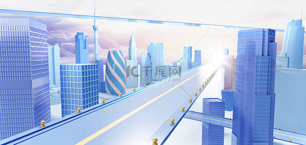 c4d电商海报banner背景背景图片_C4D城市蓝色大促场景海报背景