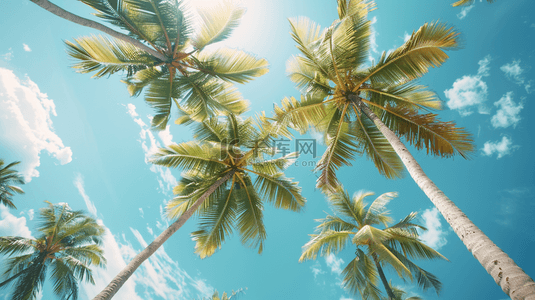 圣诞装饰图片背景图片_蓝色夏季海边椰子树装饰背景