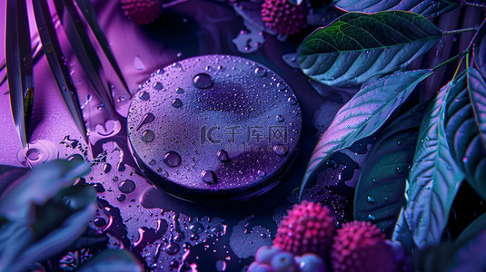 合成水果背景图片_水果绿叶紫色合成创意素材背景