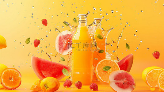 水果饮料背景图片_水果饮料果汁合成创意素材背景