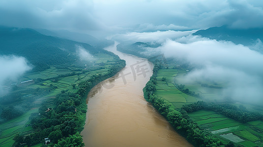 航拍壮观的河流大自然景观图片