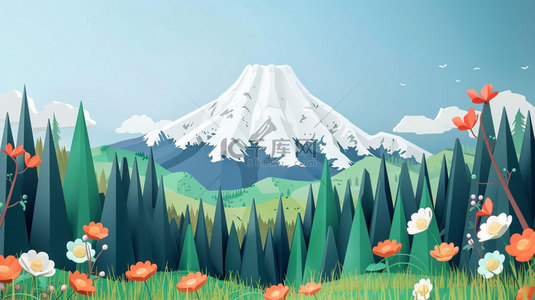 绘画山川河流合成创意素材背景