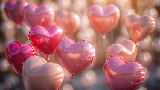 爱心气球摄影照片_粉色心形气球图片