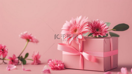 礼盒素材背景图片_粉色礼盒鲜花合成创意素材背景