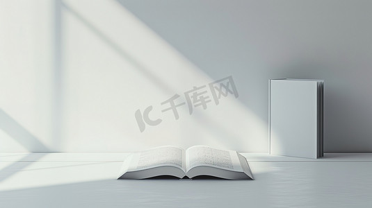 书本摄影照片_桌子上的书本纯白阳光高清摄影图