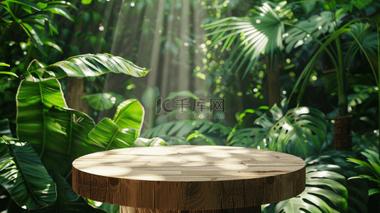 绿色夏季热带雨林电商圆柱展台背景