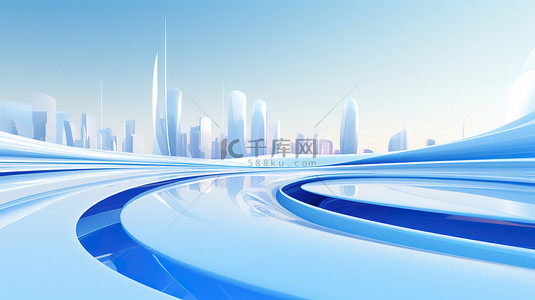 蓝色城市建筑背景图片_流畅弯曲的线条城市建筑背景