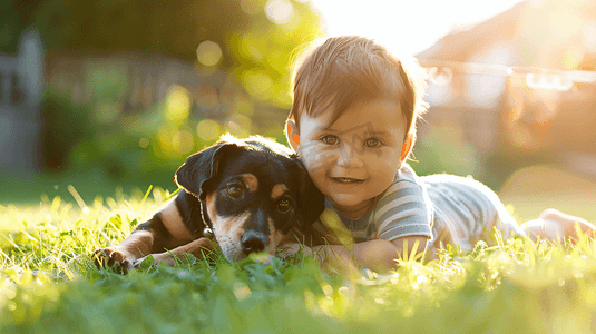 草坪上的婴儿和狗狗摄影9