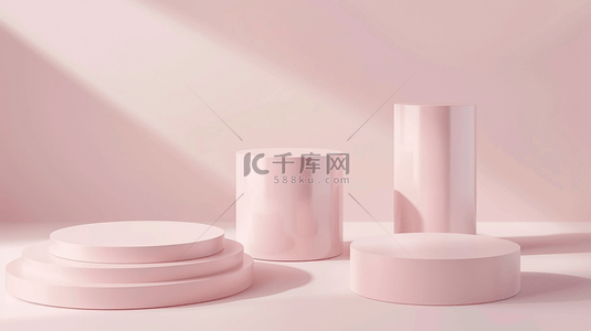 粉色小清新立体背景图片_粉色3D立体圆柱形电商展台背景