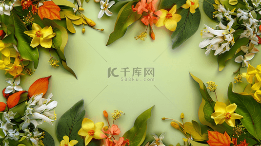 平铺背景图片_清新设计树叶花朵平面平铺的背景
