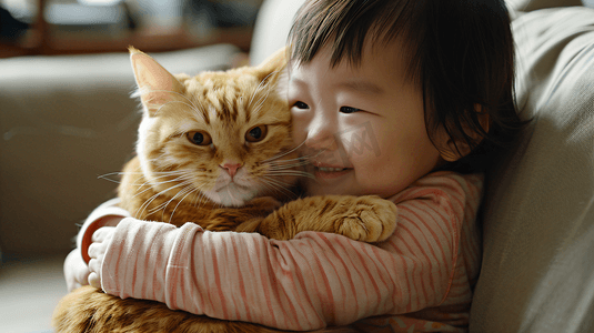 幼儿圆海报摄影照片_抱着猫咪的婴儿摄影7