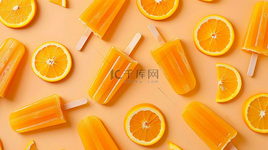 橙子创意背景图片_冰棍水果橙子合成创意素材背景