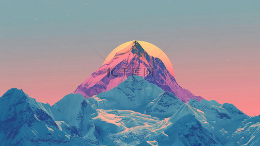 雪山夕阳唯美合成创意素材背景