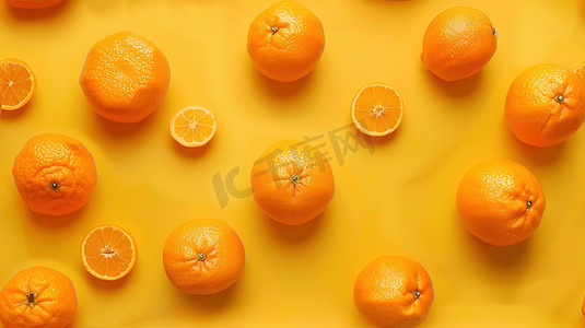脐橙图片摄影照片_浅黄底色上的夏日香橙图片