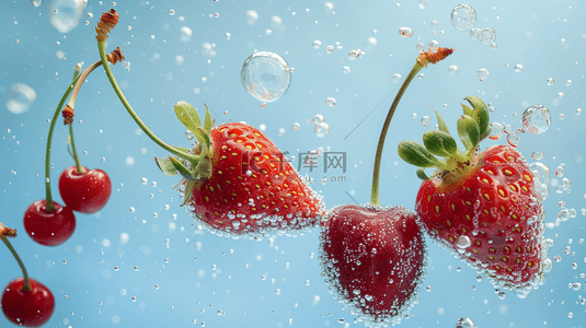 水果背景蓝色背景图片_蓝色夏季草莓清洗水果背景