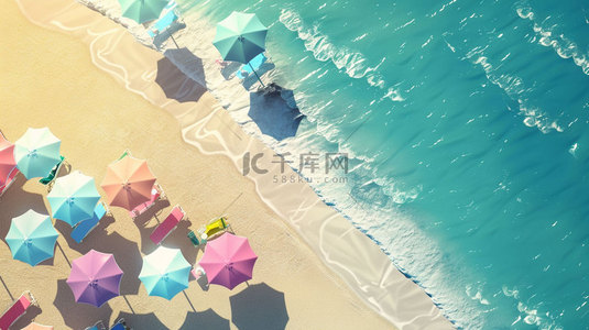 遮阳伞背景图片_沙滩遮阳伞海浪合成创意素材背景