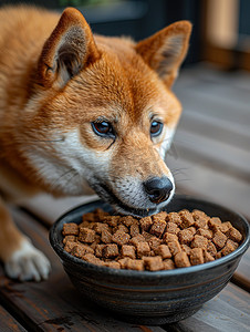 食物摄影照片_宠物狗在吃狗粮萌宠高清摄影图