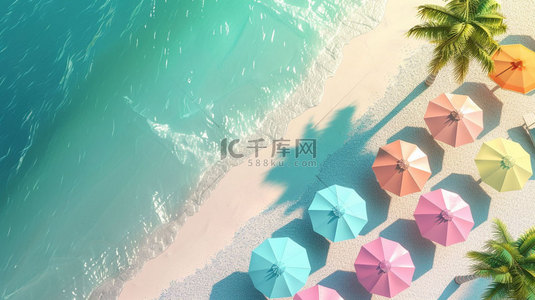 沙滩海浪海浪背景图片_沙滩遮阳伞海浪合成创意素材背景