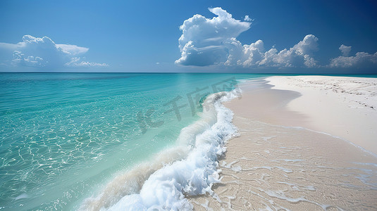 美丽的白沙滩蓝天白云照片