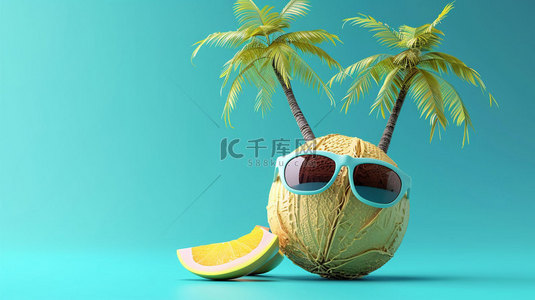 沙滩太阳镜遮阳伞合成创意素材背景
