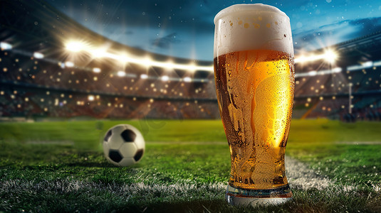 足球场背景一杯啤酒高清图片