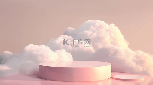 立体白云背景图片_粉色立体电商装饰展台背景